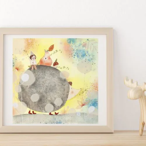 "Hedgehog" woodland art print giclée 200x200 mm