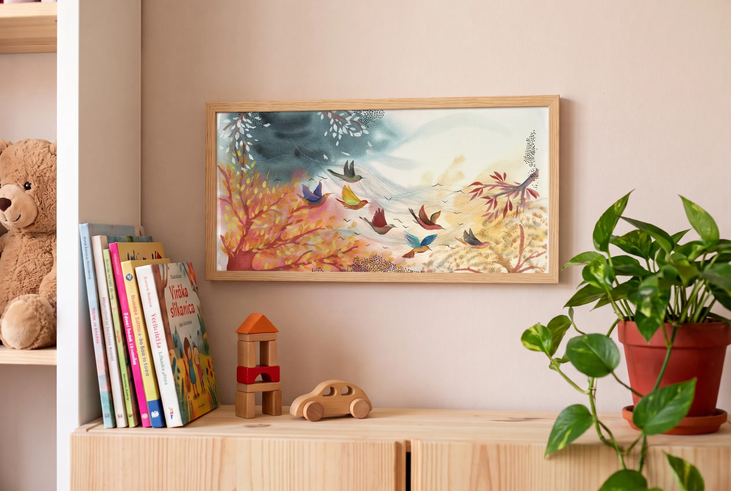Umetniška grafika 'Ptičje potovanje' 40x20